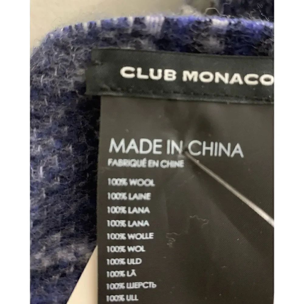 Club Monaco Blue Plaid Wool Scarf - Picture 3 of 3